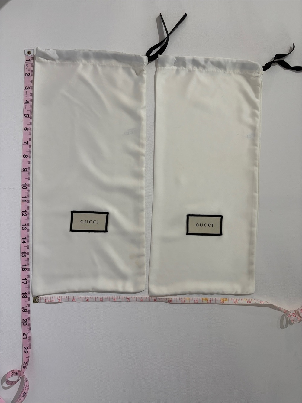 Authentic Gucci White Satin Drawstring Dust - set of 2 for shoes 18”x8”